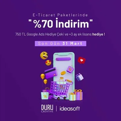 E - Ticaret Paketlerinde "%70 İndirim" — Duru Creative çalışması